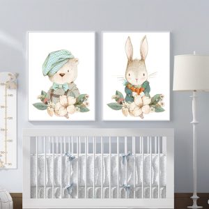 تابلو اتاق کودک و نوزاد الفاپ مدل خرس و خرگوش کد Cute Animals 002 مجموعه 2 عددی